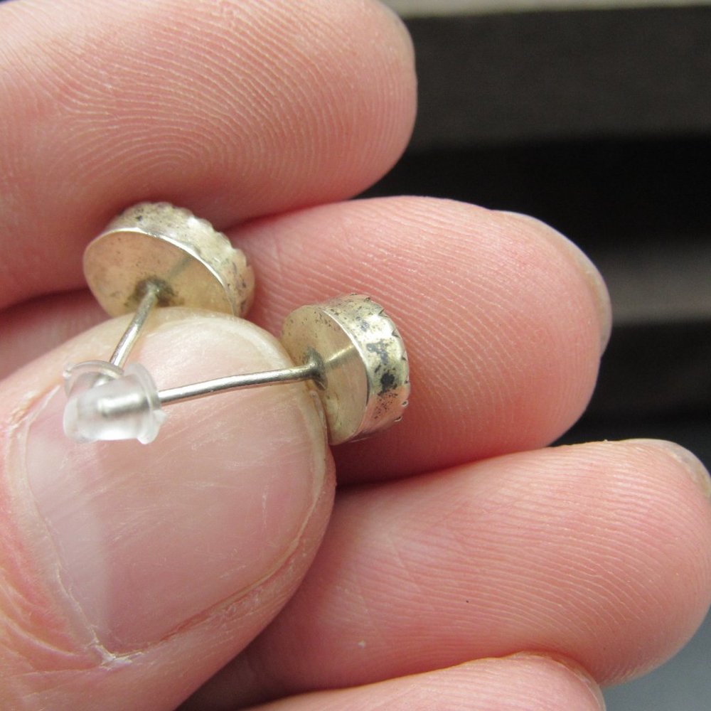 Sterling Silver Rustic Oval White Shell Stud Earr… - image 5